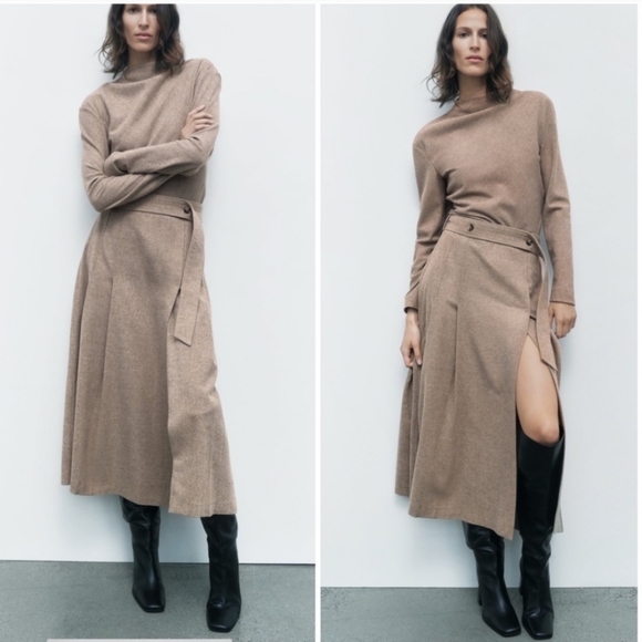 Zara * Wool Blend Limited Edition Midi Skirt Front Slit - Picture 4 of 14